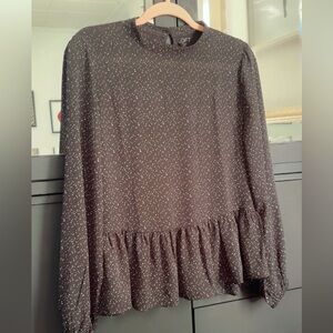 LOFT Black Blouse with White Dots